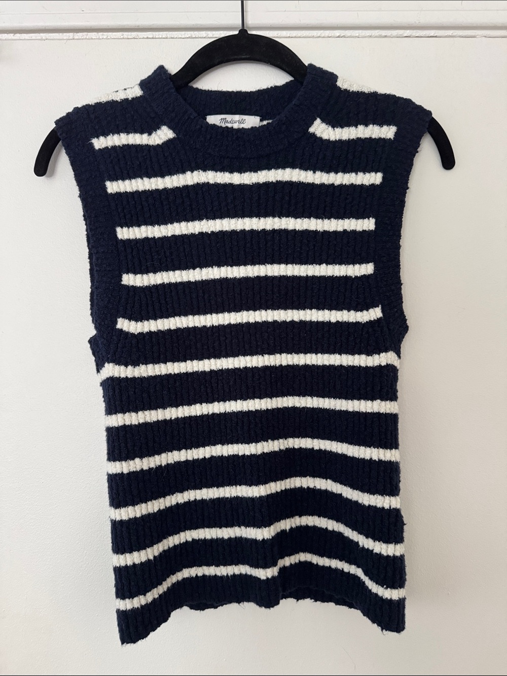 Madewell Navy and White Striped Knit Sweater Vest Small
